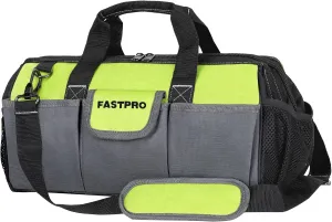 FASTPRO 16-inch Tool bag, Wide Mouth Tool Organizer with Large Capacity, Multi-pocket and Adjustable Shoulder Strap