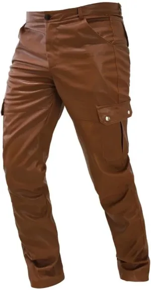Faux Leather Multi-Pocket Pants Motorcycle Rider Pants Stylish Hip Hop Trousers
