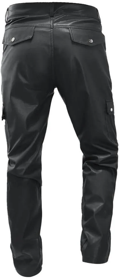 Faux Leather Multi-Pocket Pants Motorcycle Rider Pants Stylish Hip Hop Trousers