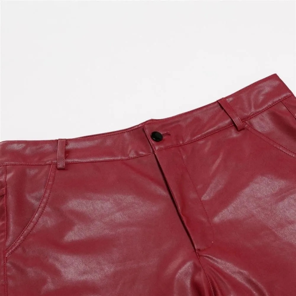 Faux Leather Multi-Pocket Pants Motorcycle Rider Pants Stylish Hip Hop Trousers