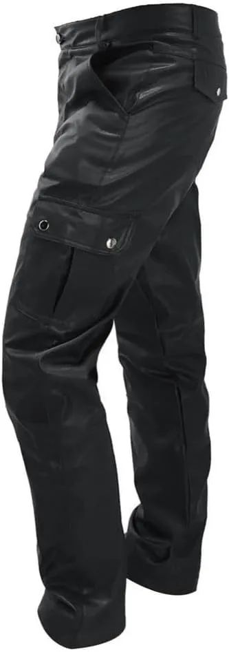 Faux Leather Multi-Pocket Pants Motorcycle Rider Pants Stylish Hip Hop Trousers