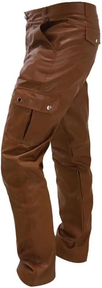 Faux Leather Multi-Pocket Pants Motorcycle Rider Pants Stylish Hip Hop Trousers