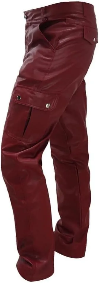 Faux Leather Multi-Pocket Pants Motorcycle Rider Pants Stylish Hip Hop Trousers