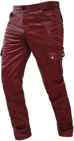 Faux Leather Multi-Pocket Pants Motorcycle Rider Pants Stylish Hip Hop Trousers