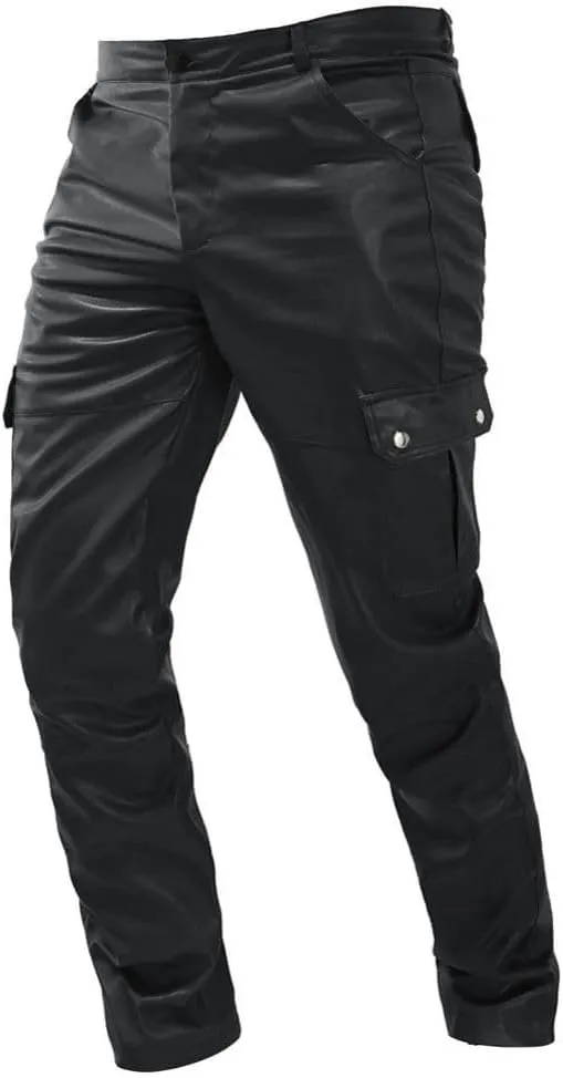 Faux Leather Multi-Pocket Pants Motorcycle Rider Pants Stylish Hip Hop Trousers