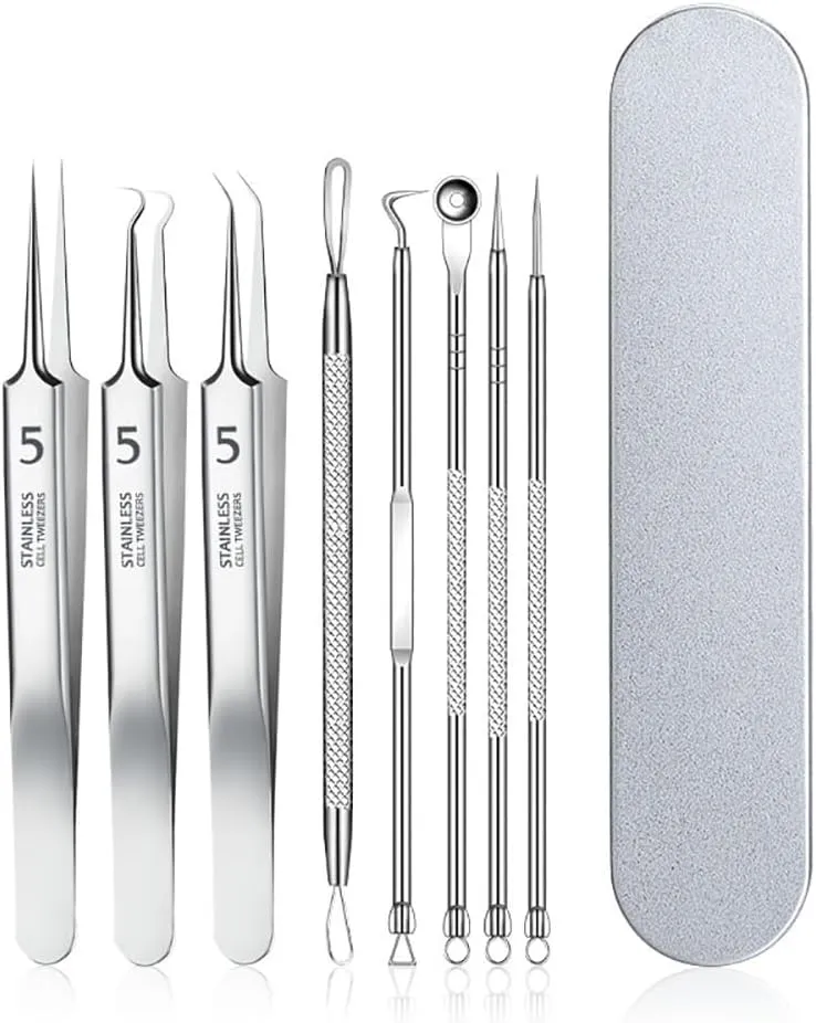 Fecong Tweezers, Fecong Stainless Steel Blackhead Removal Kit, Professional Facial Blackhead Remover Tweezers, Stainless Steels Blackhead Tweezers Extraction Tool