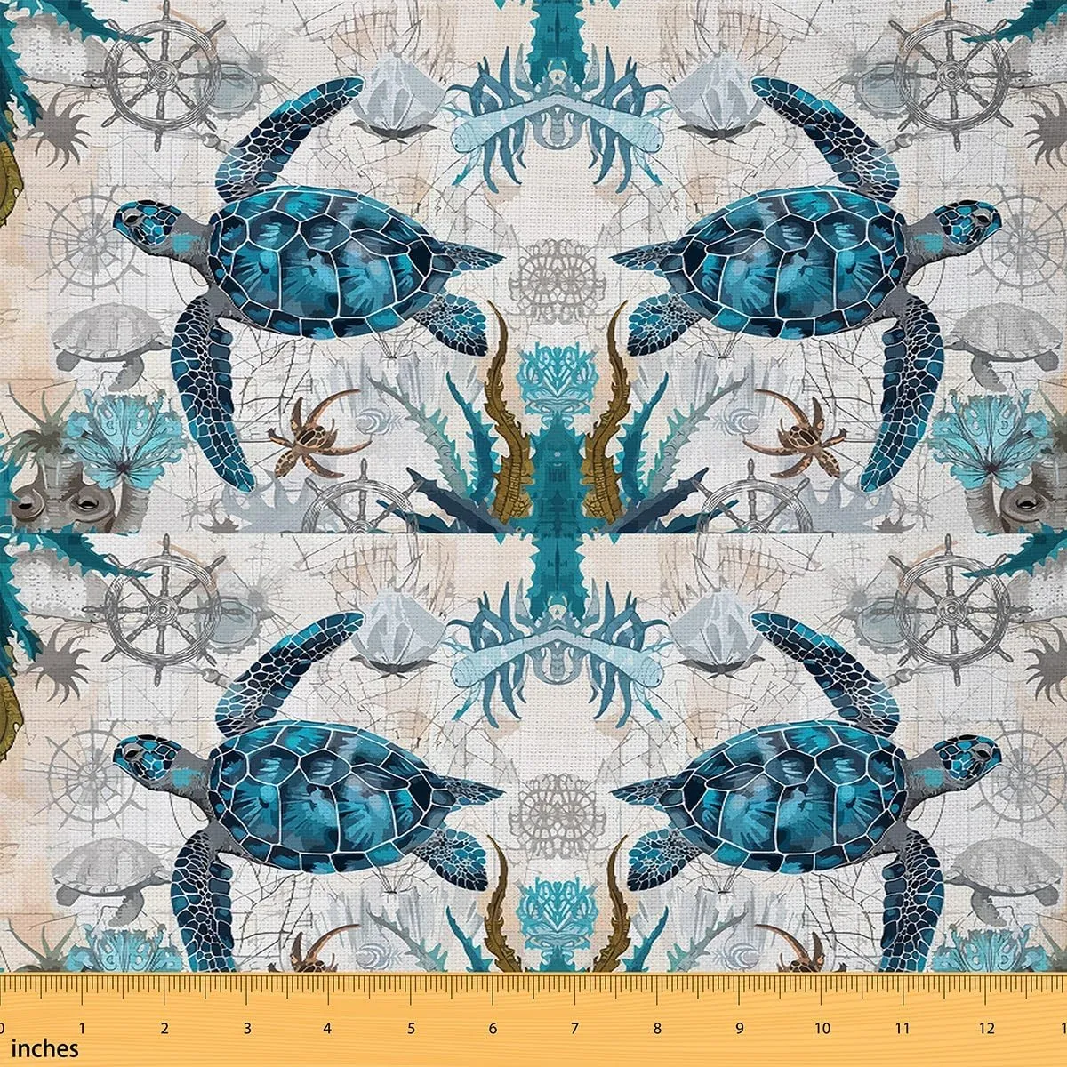 Feelyou Sea Turtle Upholstery Fabric for Chairs Ocean Sailboat Compass Fabric by The Yard for Boys Girls Nautical Theme Decorative Waterproof Outdoor Fabric Ocean Creature Outdoor Fabric Room 1 Yard