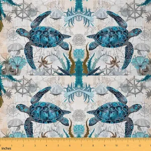 Feelyou Sea Turtle Upholstery Fabric for Chairs Ocean Sailboat Compass Fabric by The Yard for Boys Girls Nautical Theme Decorative Waterproof Outdoor Fabric Ocean Creature Outdoor Fabric Room 1 Yard
