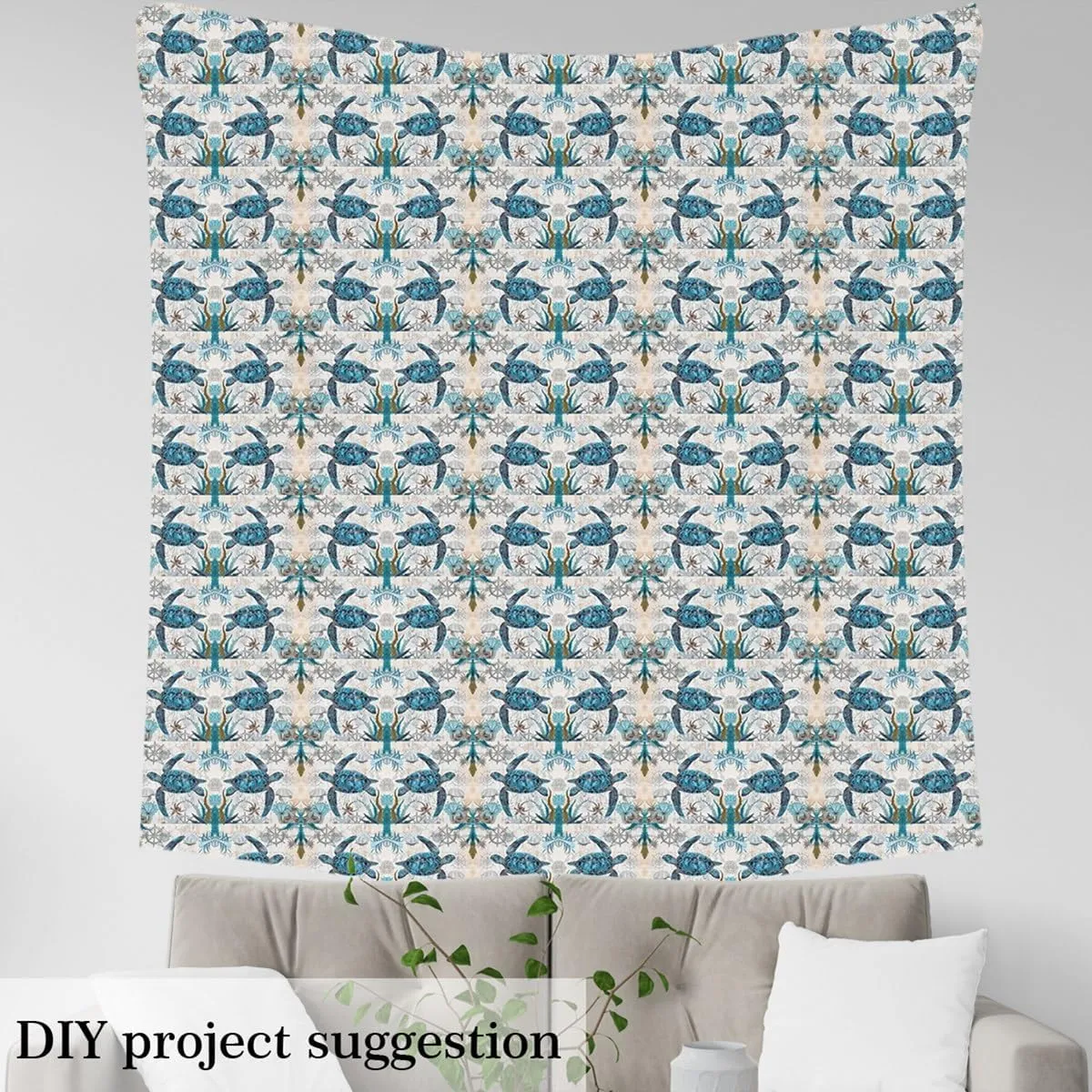 Feelyou Sea Turtle Upholstery Fabric for Chairs Ocean Sailboat Compass Fabric by The Yard for Boys Girls Nautical Theme Decorative Waterproof Outdoor Fabric Ocean Creature Outdoor Fabric Room 1 Yard