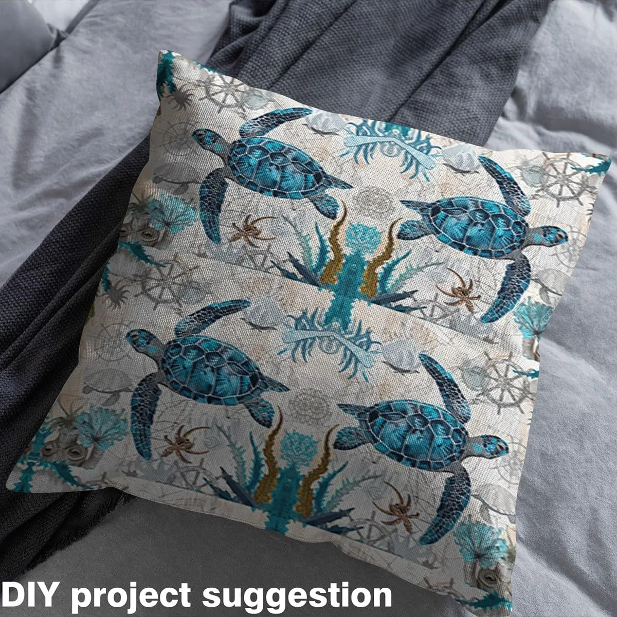 Feelyou Sea Turtle Upholstery Fabric for Chairs Ocean Sailboat Compass Fabric by The Yard for Boys Girls Nautical Theme Decorative Waterproof Outdoor Fabric Ocean Creature Outdoor Fabric Room 1 Yard