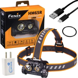 Fenix HM65R USB Rechargeable Headlamp, 1400 Lumens, Waterproof, Bundled with USB Wall Plug