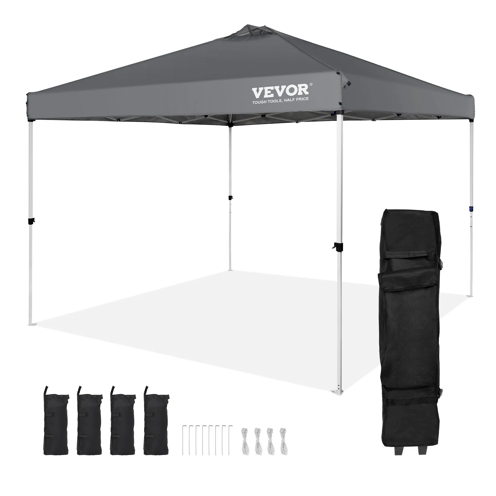 (FINAL PRICES ARE LOWER ON OUR SITE!) VEVOR Pop Up Canopy Tent, 10 x 10 ft, 250 D PU Silver Coated Tarp, with Portable Roller Bag and 4 Sandbags, Waterproof and Sun Shelter Gazebo for Outdoor Party, Camping, Commercial Events, Dark Gray