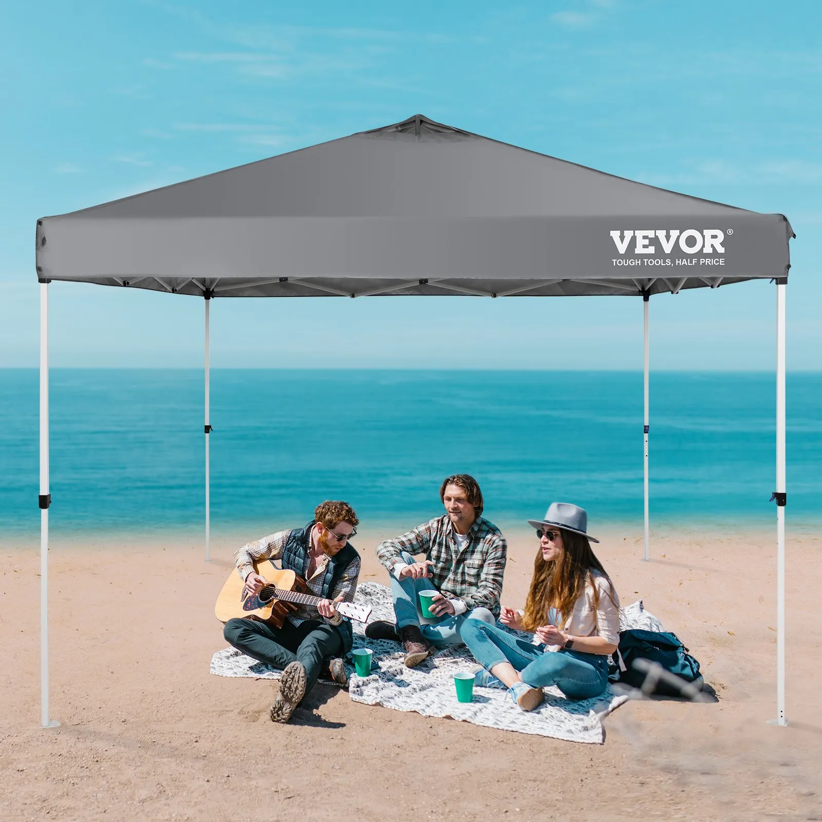 (FINAL PRICES ARE LOWER ON OUR SITE!) VEVOR Pop Up Canopy Tent, 10 x 10 ft, 250 D PU Silver Coated Tarp, with Portable Roller Bag and 4 Sandbags, Waterproof and Sun Shelter Gazebo for Outdoor Party, Camping, Commercial Events, Dark Gray