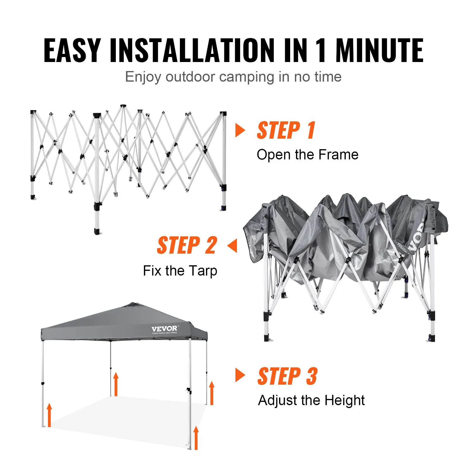 (FINAL PRICES ARE LOWER ON OUR SITE!) VEVOR Pop Up Canopy Tent, 10 x 10 ft, 250 D PU Silver Coated Tarp, with Portable Roller Bag and 4 Sandbags, Waterproof and Sun Shelter Gazebo for Outdoor Party, Camping, Commercial Events, Dark Gray