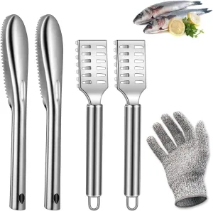 Fish Scaler Stainless Steel Fish Scaler Remover No Mess Easily Remove Fish Scales,Fish Skin Scraper for Kitchen Fish Cleaning Kit,Fish Descaler Tool Suitable for All Fish,with One Glove… (Large)