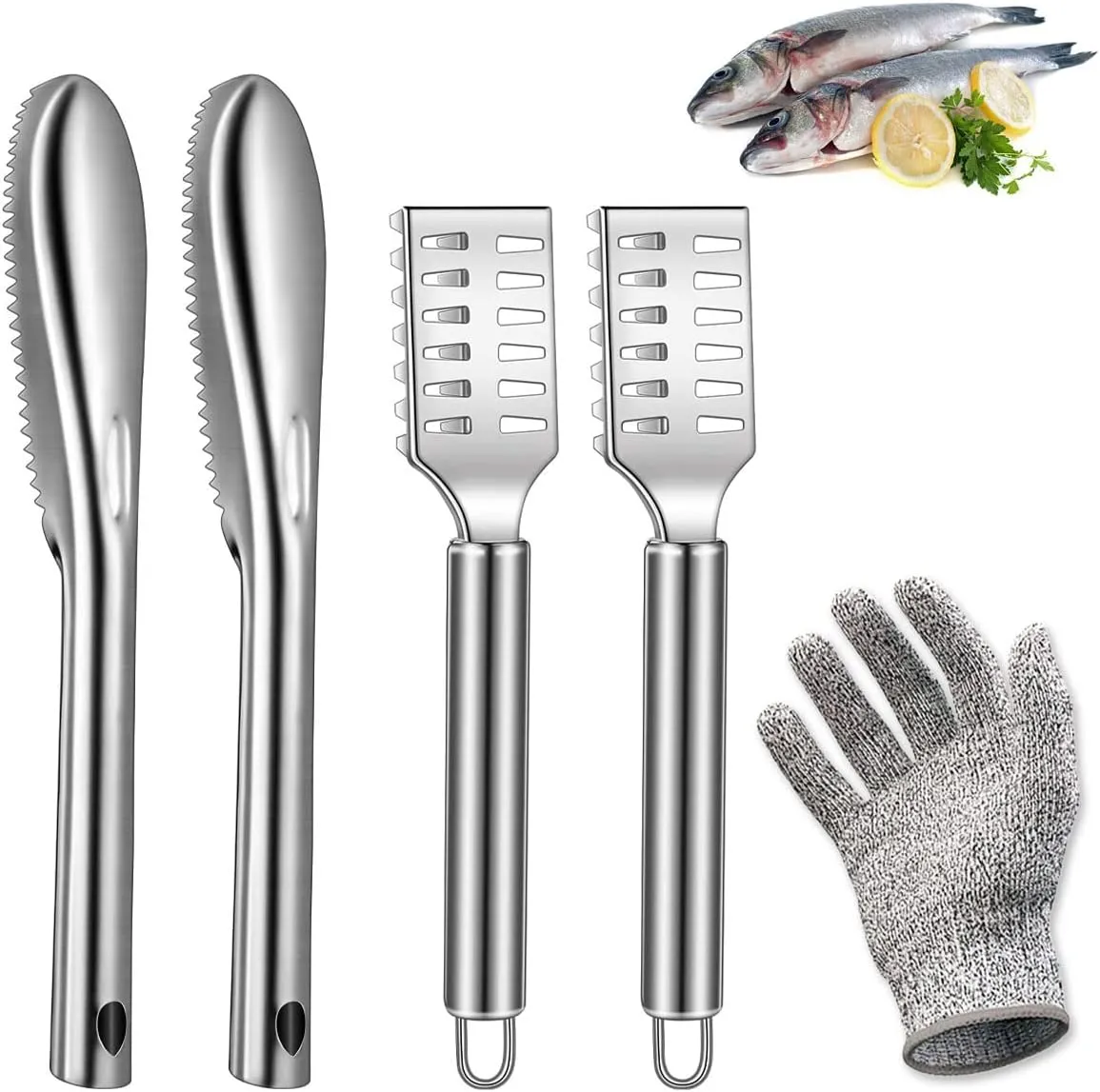 Fish Scaler Stainless Steel Fish Scaler Remover No Mess Easily Remove Fish Scales,Fish Skin Scraper for Kitchen Fish Cleaning Kit,Fish Descaler Tool Suitable for All Fish,with One Glove… (Large)