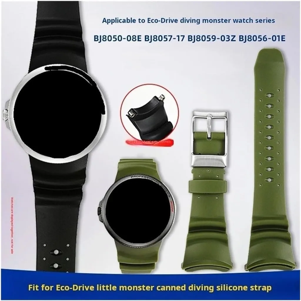 Fit for Citizen BJ8050-08E BJ8050 BJ8057 Inlaid Stainless Steel Adapter Men's Rubber Watchband
