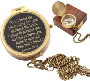 For I Know The Plans I Have For You, Jeremiah 29:11, Solid Brass Directional Engraved Compass, Baptism Gifts for Boys Girls, First Communion, Christian Gifts for Men, First Confirmation Gifts for Boys