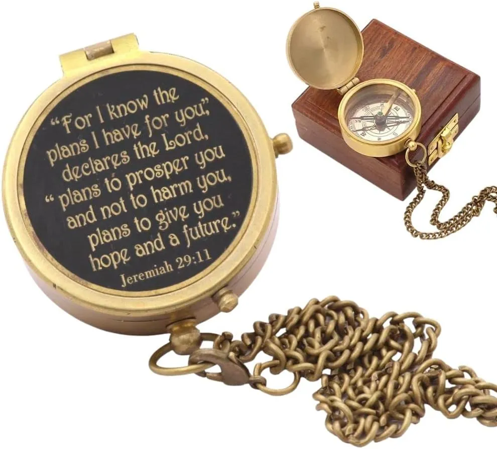 For I Know The Plans I Have For You, Jeremiah 29:11, Solid Brass Directional Engraved Compass, Baptism Gifts for Boys Girls, First Communion, Christian Gifts for Men, First Confirmation Gifts for Boys