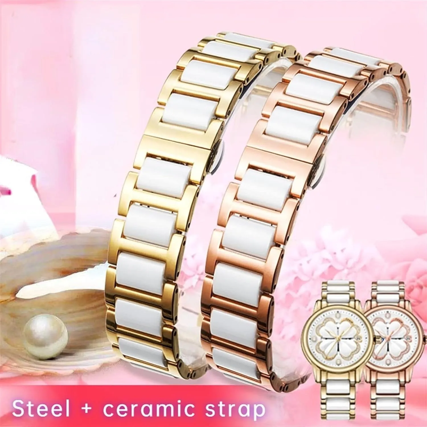 For Women Man Ceramic Bracelet Stainless Steel Combination watchband Strap Fashion Watch Band Wristwatch