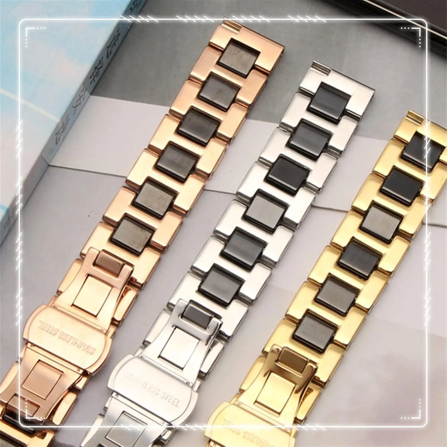 For Women Man Ceramic Bracelet Stainless Steel Combination watchband Strap Fashion Watch Band Wristwatch