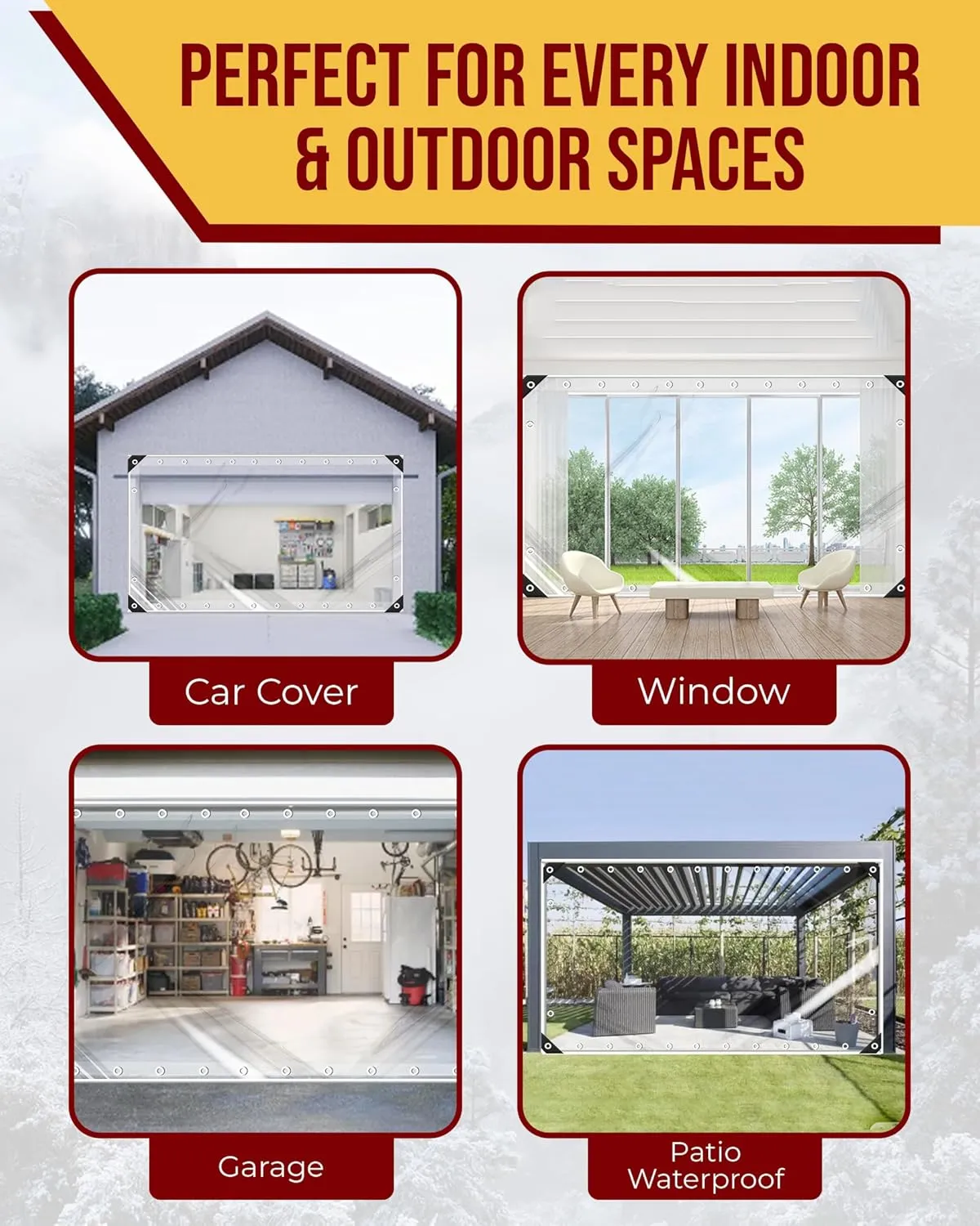 FoundGo 2.5x3.5（98" H x 138" W） Outdoor Vinyl Curtain [16oz/14mil 0.3mm] Heavy Duty Clear Tarp Waterproof Vinyl Tarps Waterproof & UV Resistant Vinyl Patio Enclosure - Height x Width