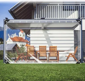 FoundGo 2.5x3.5（98" H x 138" W） Outdoor Vinyl Curtain [16oz/14mil 0.3mm] Heavy Duty Clear Tarp Waterproof Vinyl Tarps Waterproof & UV Resistant Vinyl Patio Enclosure - Height x Width