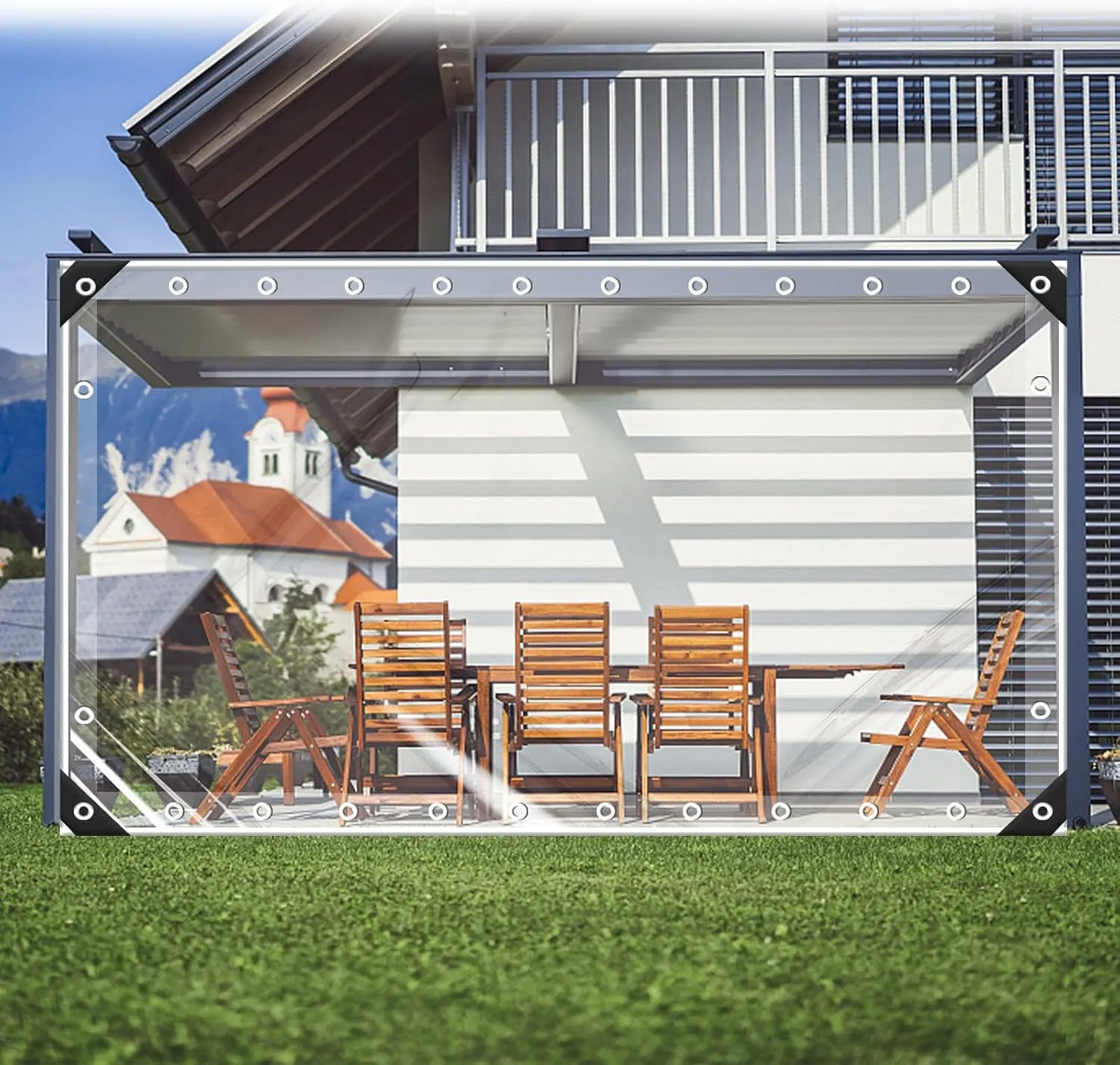 FoundGo 2.5x3.5（98" H x 138" W） Outdoor Vinyl Curtain [16oz/14mil 0.3mm] Heavy Duty Clear Tarp Waterproof Vinyl Tarps Waterproof & UV Resistant Vinyl Patio Enclosure - Height x Width