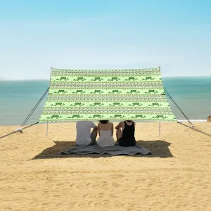 Frog Cartoon Pixel Pattern Beach Canopy Tent Anti-UV & Wind Resistant, Camping Sun Shelter Easy Setup Portable,Outdoor Shade Tents with Sandbags,Sand Shovels,Ground Pegs & Stability Poles