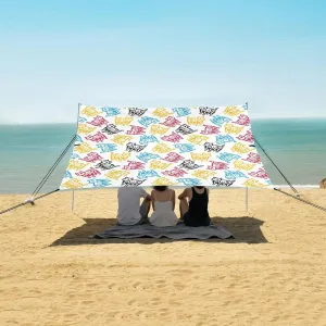 Funny Cat Skeleton Beach Canopy Tent Anti-UV & Wind Resistant, Camping Sun Shelter Easy Setup Portable,Outdoor Shade Tents with Sandbags,Sand Shovels,Ground Pegs & Stability Poles