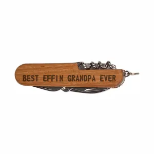 Funny Grandpa Knife Best Effin Grandpa Ever Wooden 8-Function Multi-Tool Pocket Folding Knife Laser Engraved Dark Wood Fathers Day