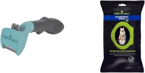 FURminator DeShedding Tool for Cats and 50 Count Grooming Wipes Refresh Coat Without Bathing