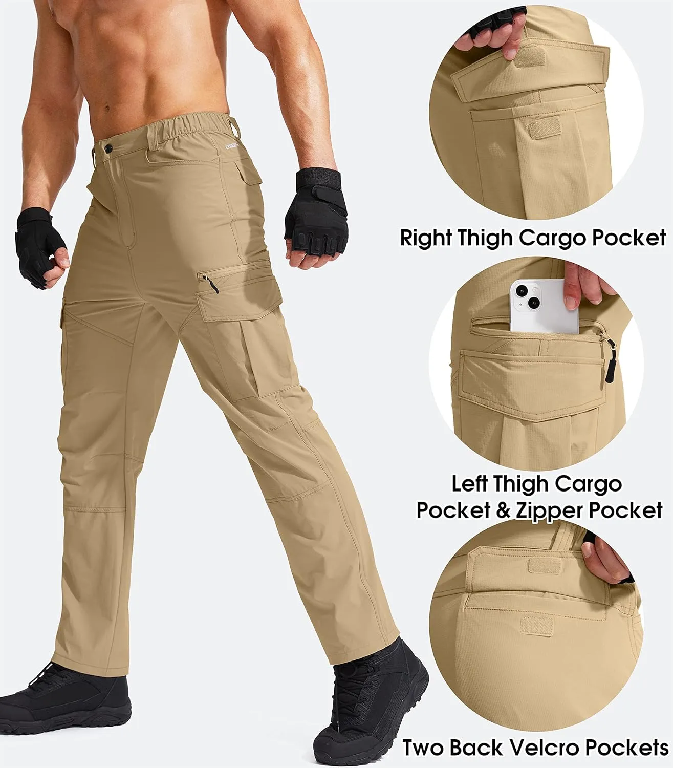 G Gradual Men's Ripstop Tactical Cargo Pants with Multi Pocket Waterproof Stretch Hiking Pants for Men Work Outdoor
