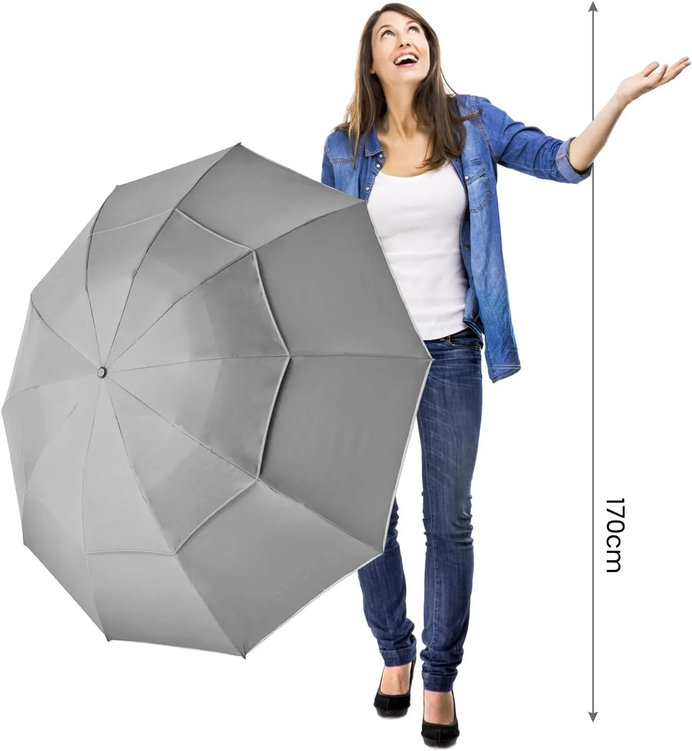 G4Free 54/62 Inch Windproof Inverted Umbrella with Reflective Stripe Large Compact Reverse Golf Umbrella for Rain 10 Ribs Double Canopy Travel Umbrella Automatic Open Close