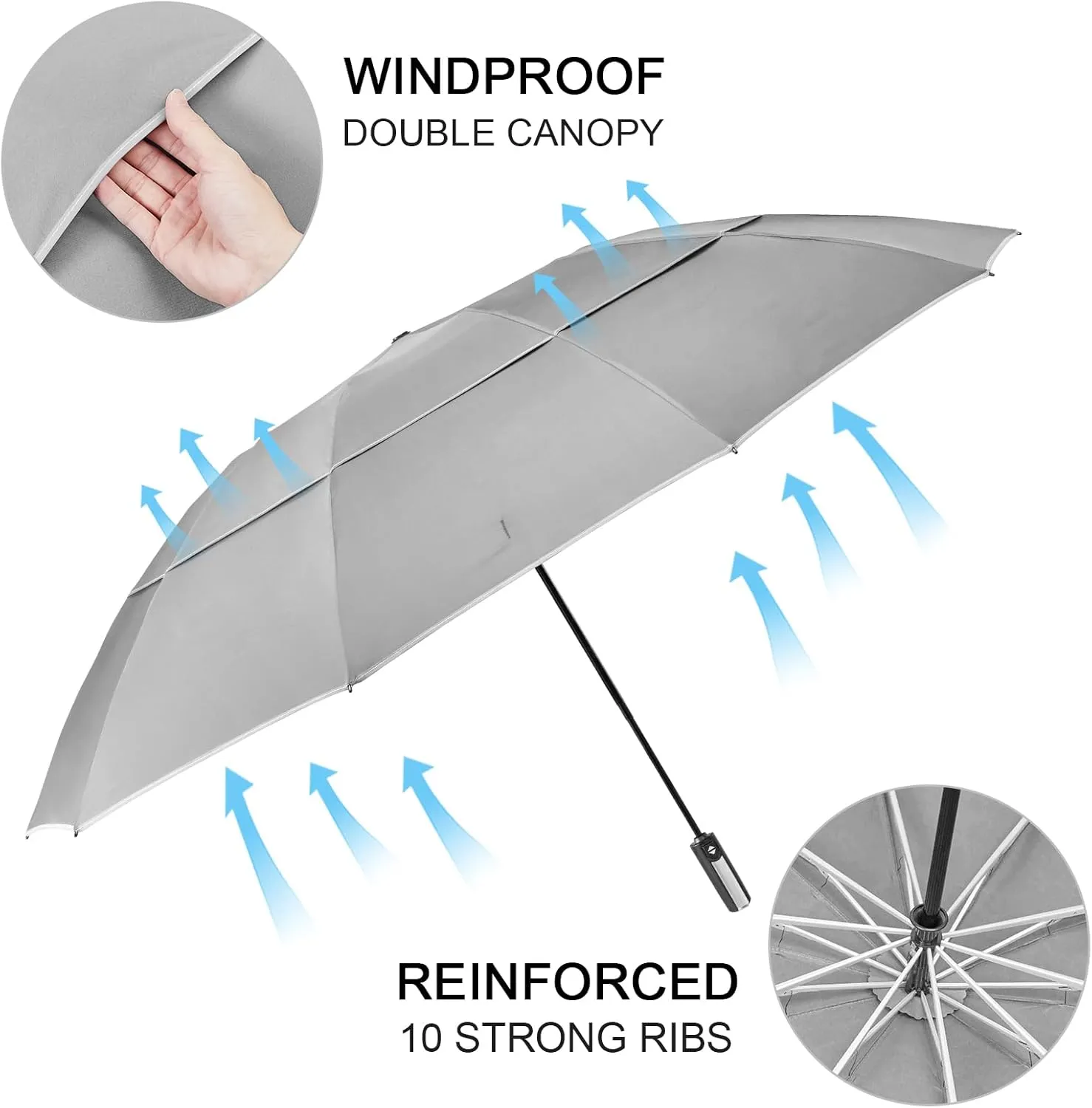 G4Free 54/62 Inch Windproof Inverted Umbrella with Reflective Stripe Large Compact Reverse Golf Umbrella for Rain 10 Ribs Double Canopy Travel Umbrella Automatic Open Close