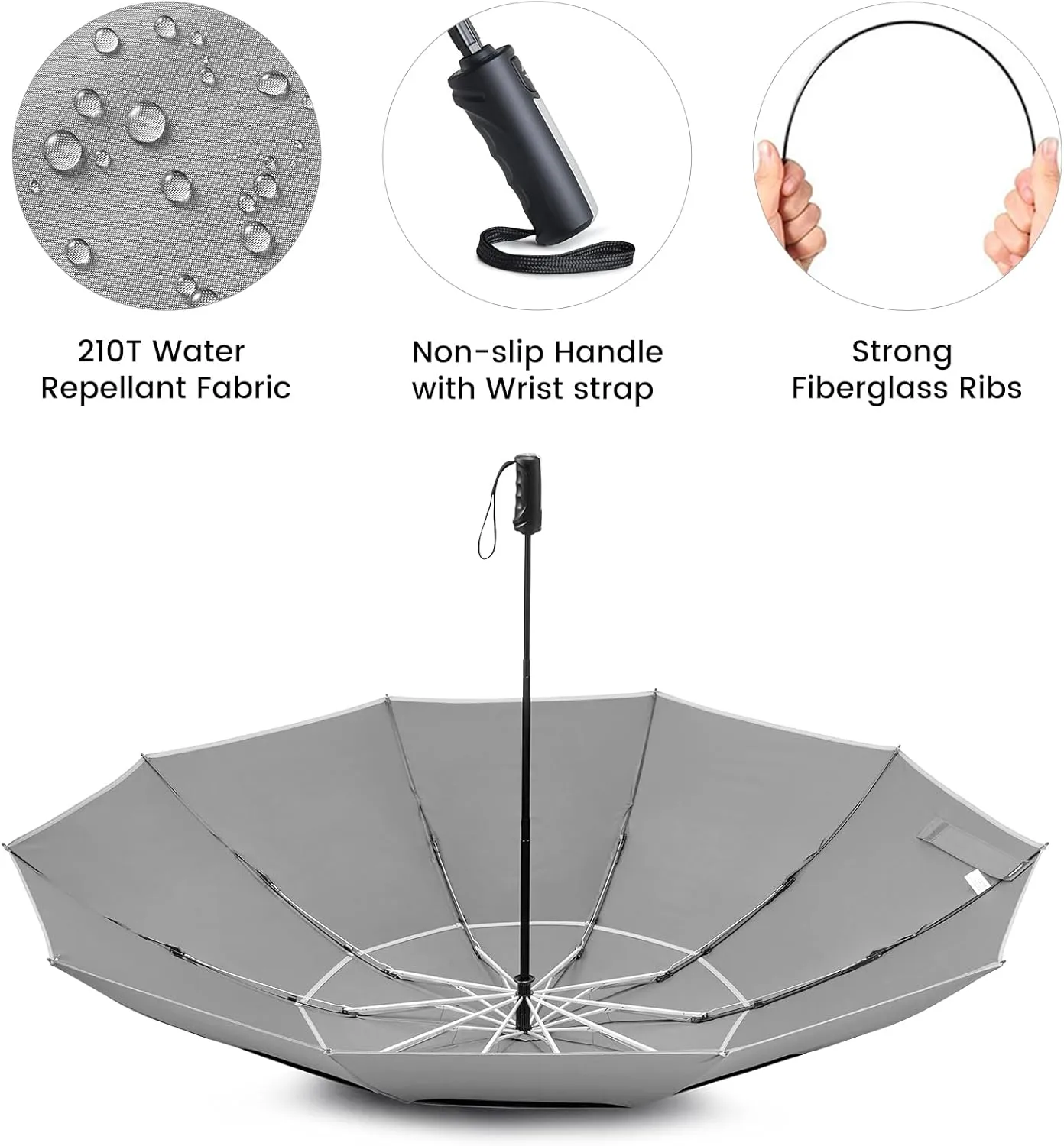 G4Free 54/62 Inch Windproof Inverted Umbrella with Reflective Stripe Large Compact Reverse Golf Umbrella for Rain 10 Ribs Double Canopy Travel Umbrella Automatic Open Close
