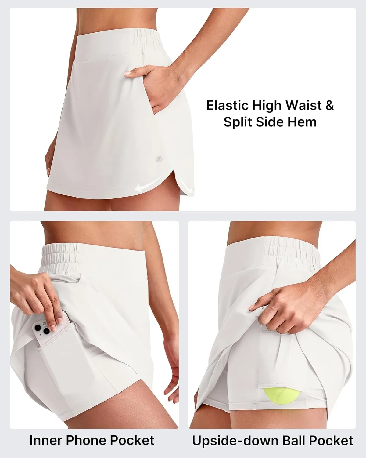 G4Free A Line Tennis Skirts for Women Elastic High Waisted Golf Skorts Soft Casual Athletic Inner Shorts with 4 Pockets