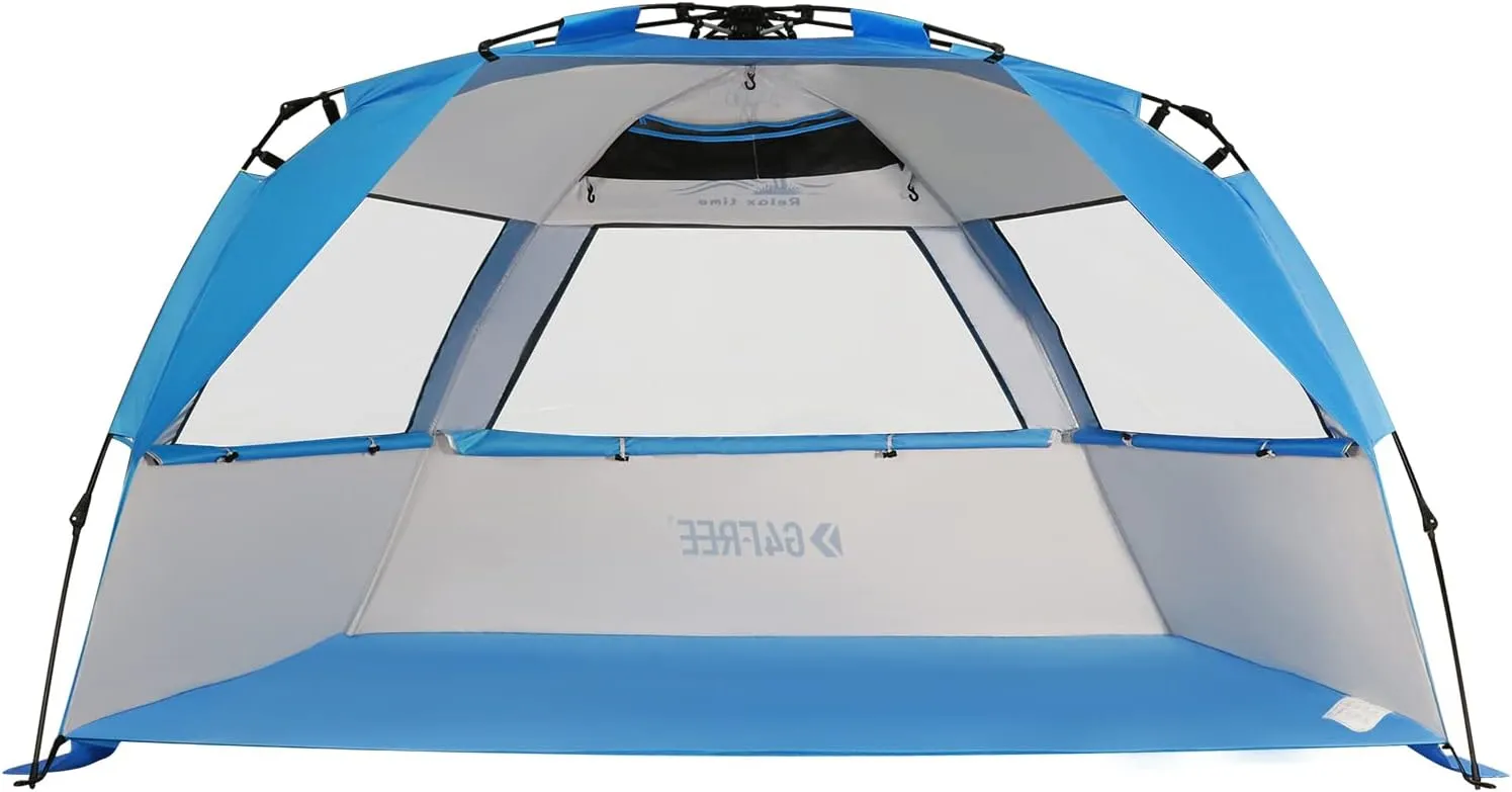 G4Free Easy Set up Beach Tent Deluxe XL, Pop up Sun Shelter for 3-4 Persons with UPF 50  Protection Beach Shade with Extended Floor