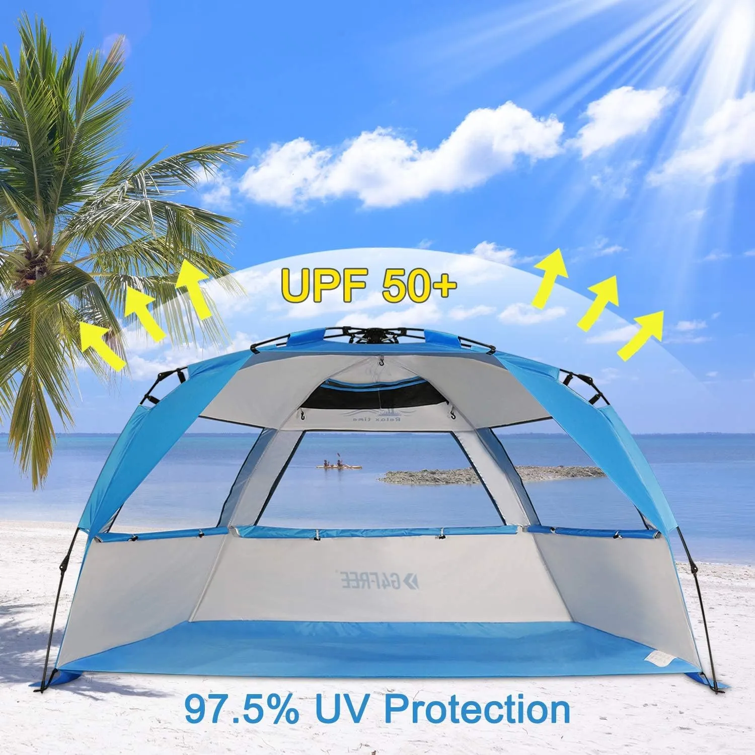 G4Free Easy Set up Beach Tent Deluxe XL, Pop up Sun Shelter for 3-4 Persons with UPF 50  Protection Beach Shade with Extended Floor