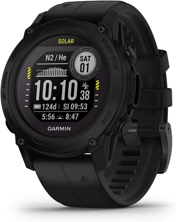 Garmin Descent G1 Solar (Black) Dive Computer Watch Diver's Bundle - GPS Diving Watch with Compass & Depth Sensor, Surface & Exit - Includes Waterproof Dry Bag & Cell Phone Pouch