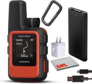 Garmin inReach Mini 2 Compact Satellite Communicator, Lightweight Rugged Design, Portable GPS Handheld for Hiking, Two-Way Text Messaging Device Bundle with Accessories (Flame Red)