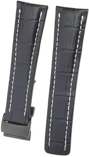 Genuine Leather Bamboo Texture Watch band For Breitling Black Blue Soft strap with Clasp Buckle 22 24mm
