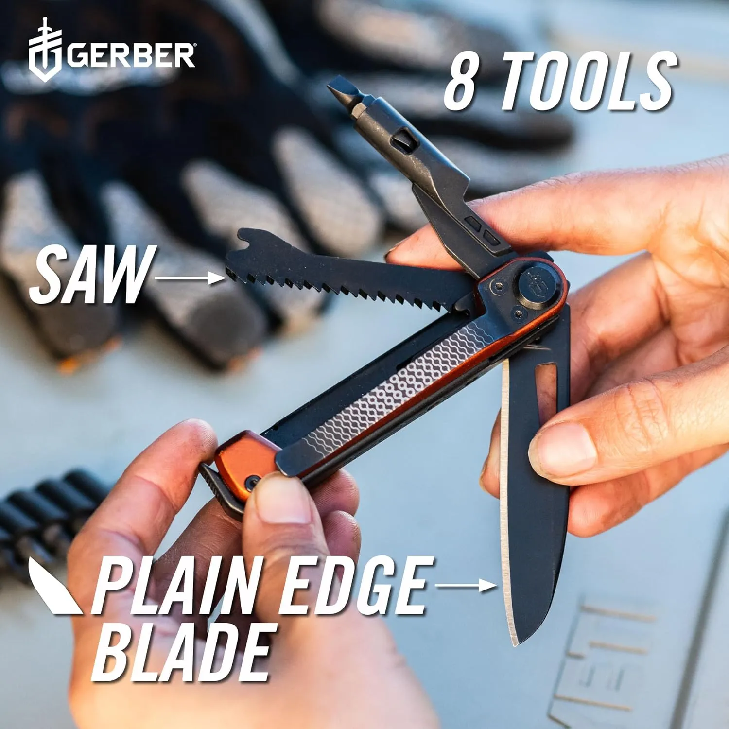 Gerber Gear Armbar Trade 8-in-1 Multi-tool - 2.5" Plain Edge Blade, Pry Bar, Hammer - EDC Gear and Equipment - Silver