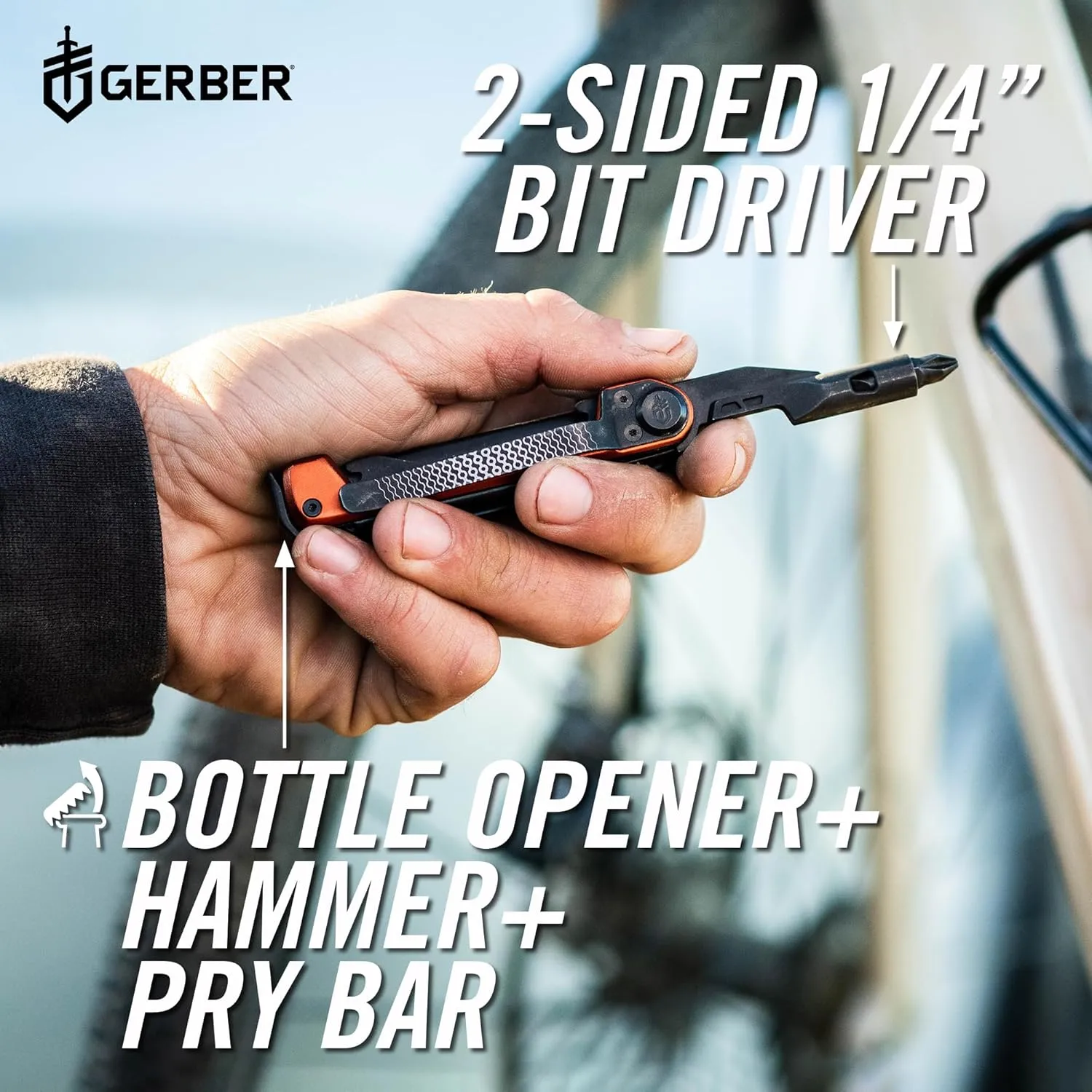 Gerber Gear Armbar Trade 8-in-1 Multi-tool - 2.5" Plain Edge Blade, Pry Bar, Hammer - EDC Gear and Equipment - Silver
