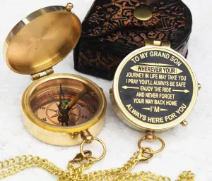 Gift for Grandson Brass Compass Engraved Quote | Memory Present to My Grandson Birthday, Baptism, Graduation, Confirmation, Love, Gifts for Grandson