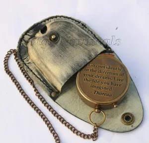 Go Confidently Antique Compass for Hiking and Survival- Waterproof Brass Nautical Pocket Compass with Leather,Case & Chain for Camping Hunting Climbing Exploring Geology Outdoor Activities (143)