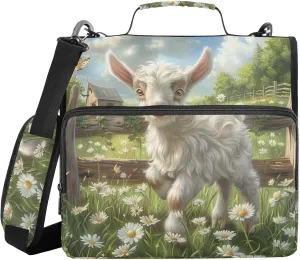 Goat and Blooming Daisies Sunny Zipper Binder with Shoulder Strap Trapper Keeper 3 Ring Binder Organizer Large Capacity Multiple Compartments for School Office
