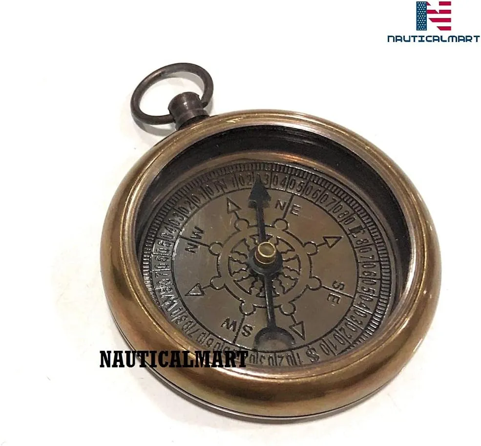 God is with You Wherever You Go Antique Nautical Vintage Directional Magnetic Compass with Famous Scripture Quote Engraved Baptism