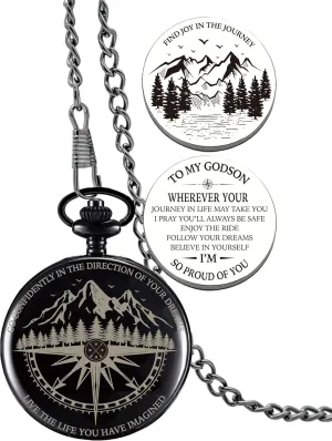 Godson Gifts from Godmother Godfather, Go Confidently Pocket Compass Engraved Black, Godson Pocket Token, Inspirational Keepsake Gifts Ideas for Godson Birthday Graduation Christmas Baptism
