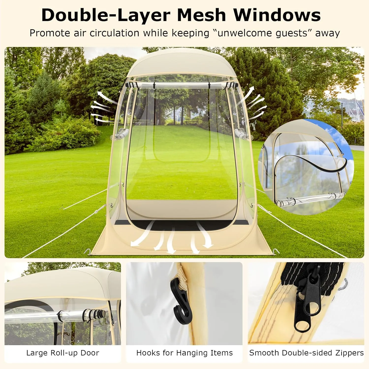 Goplus Sports Pop Up Weather Pod w/Carrying Bag, Floor Mat, Wind Rope, Stakes, Sand Bag, Outdoor Waterproof Clear View Bubble Tent for Parents Watching Events Camping, 4.2x4.2ft/6x6ft